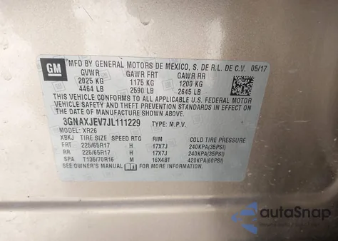 2018 Chevrolet Equinox Lt z USA, uszkodzony, nr VIN 3GNAXJEV7JL111229